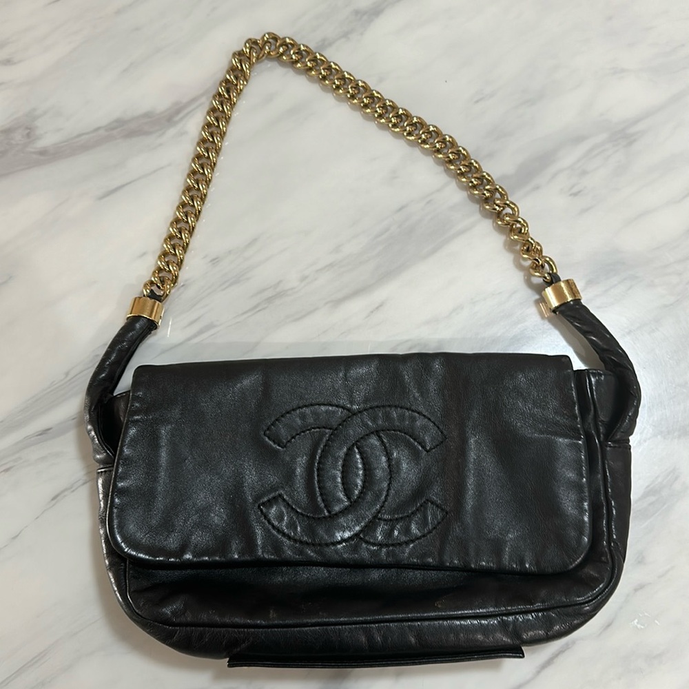 Vintage Chanel Black Flap Bag Gold Hardware